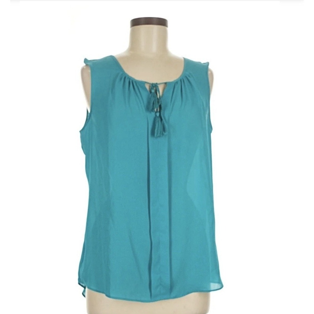 Rose & Olive Chiffon Sleeveless Tasseled Tie Round Neck Blouse Size S